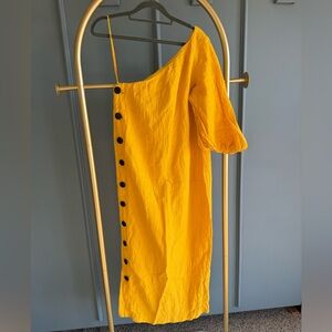 Mara Hoffman Yellow One-Shoulder Dress with Black Buttons